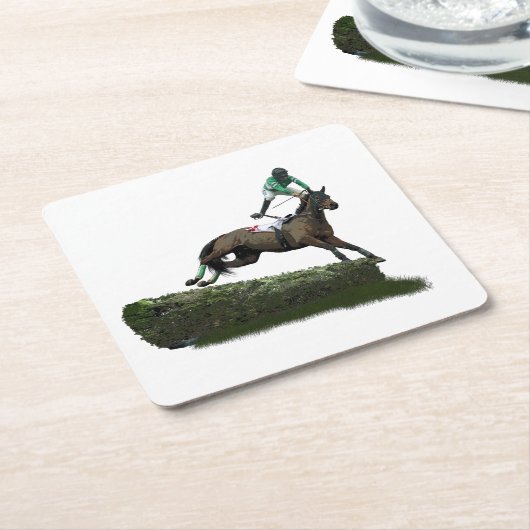 グリーン紙コースターのジャンプ騎手 スクエアペーパーコースター (アングル)