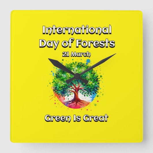 グリーン素晴らしだ。森国際的の日(IDF) スクエア壁時計 (正面)