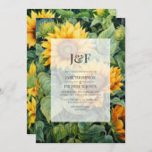 グリーン素朴とヒマワリのフローラ結婚ズモノグラム 招待状 (正面/裏面)