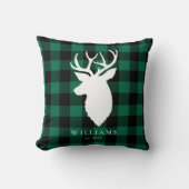 グリーン素朴の格子模様とトナカイのクリスマス クッション (正面)