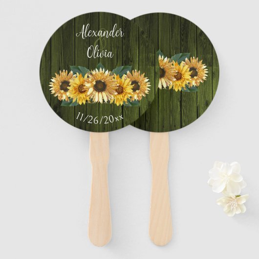 グリーン素朴ひまわり結婚式の引き出物ハンドファン ハンドファン (正面&裏面)