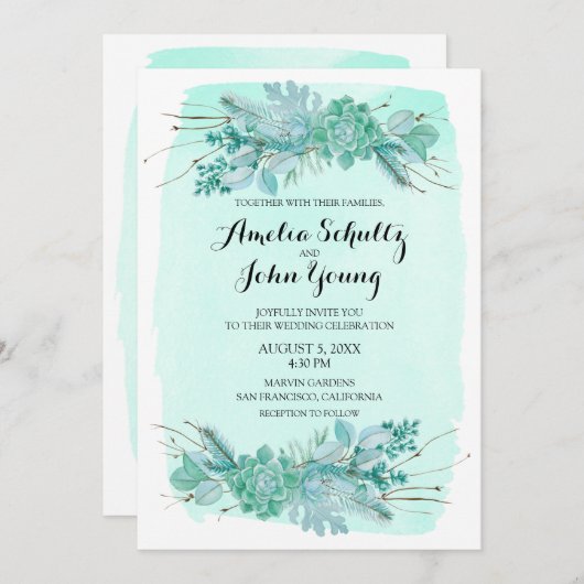 グリーン素朴ウィンターウェディング5x7招待状 招待状 (正面/裏面)