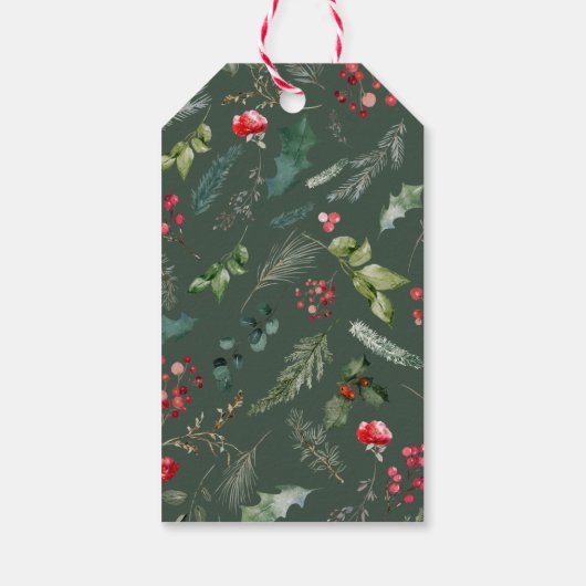 グリーン素朴ウィンターボタニカルホリデークリスマス ギフトタグ (裏面)