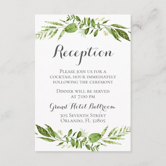 グリーン素朴ウェディングレセプションカードグリーン エンクロージャーカード (正面)