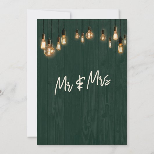 グリーン素朴ウッドエジソンライトタイポグラフィ結婚ズ 招待状 (裏面)