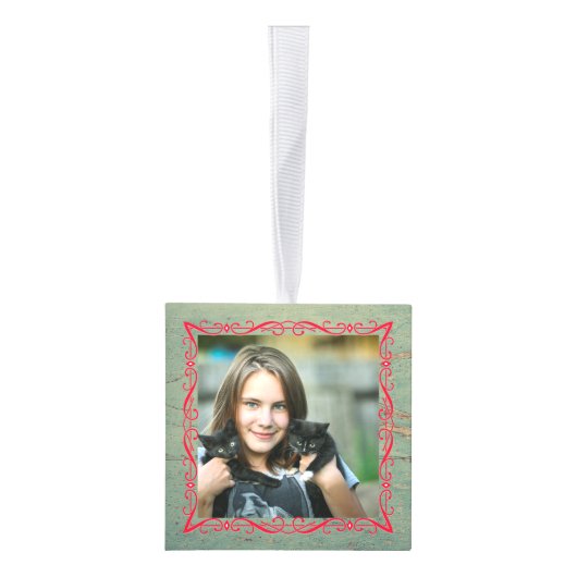 グリーン素朴ウッドキューブフォトオーナメント キューブオーナメント (右)