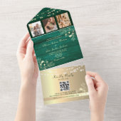 グリーン素朴ウッドストリングラ結婚イトのQRコード オールインワン招待状 (貼ってはがせる)