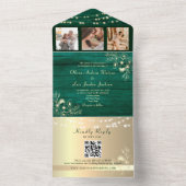 グリーン素朴ウッドストリングラ結婚イトのQRコード オールインワン招待状 (内側)