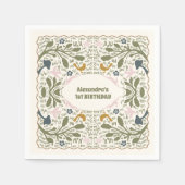 グリーン素朴ウッドランドシダ1st誕生日 スタンダードカクテルナプキン (正面)