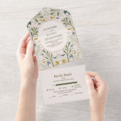 グリーン素朴ウッドランド結婚ファーン オールインワン招待状 (貼ってはがせる)