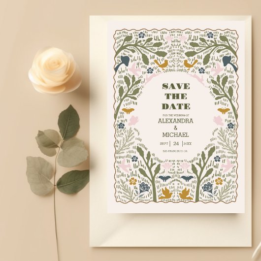 グリーン素朴ウッドランド結婚ファーン セーブザデート