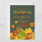 グリーン素朴ウッド紅葉感謝祭 招待状 (正面)