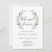 グリーン素朴オリーブブランチリースリハーサルディナー 招待状 (正面)