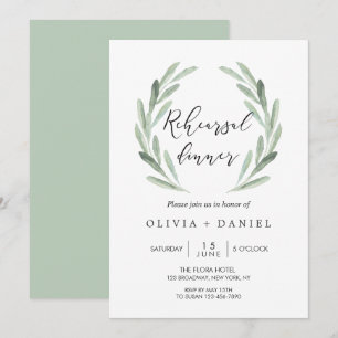 グリーン素朴オリーブブランチリースリハーサルディナー 招待状