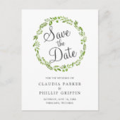 グリーン素朴オリーブリーフリース日付の保存 案内ポストカード (正面)