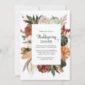 グリーン素朴カボチャ感謝祭ディナー 招待状 (正面)