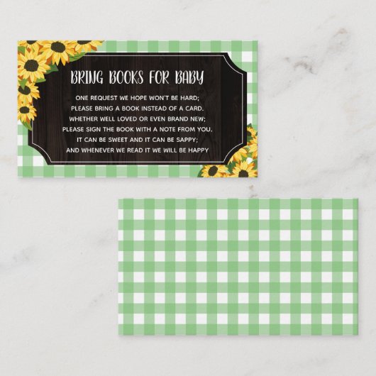 グリーン素朴ギンガム&ひまわりベビー用ブック エンクロージャーカード (正面/裏面)