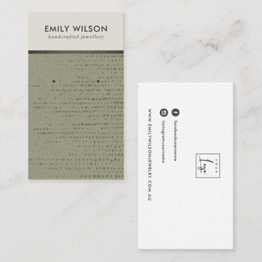 グリーン素朴クラフト白スタッドイヤリングディスプレイカード 名刺 (正面/裏面)
