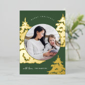 グリーン素朴クリスマスツリーツーフォトホリデー 箔シーズンカード (立ち正面)
