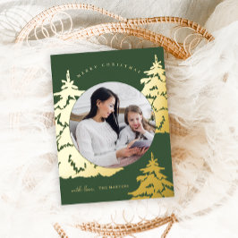 グリーン素朴クリスマスツリーツーフォトホリデー 箔シーズンポストカード