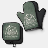 グリーン素朴シャルボードホワイトアドベンチャー開始 鍋つかみ&鍋敷きセット (正面/裏面)