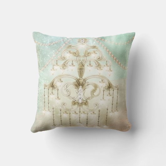 グリーン素朴シャンデリアビーズモノグラムヴィンテージ クッション (裏面)