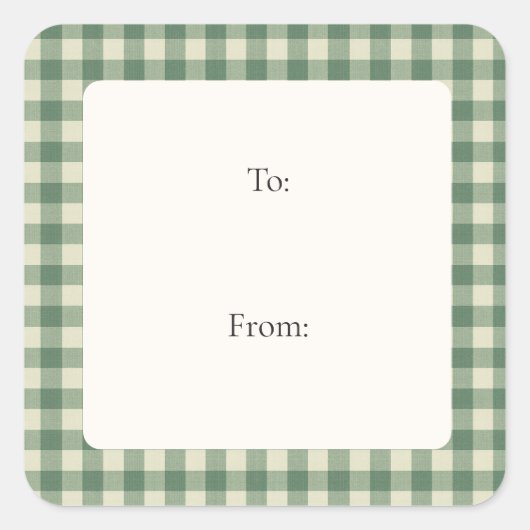 グリーン素朴ジンガムモダンクリスマス スクエアシール (正面)