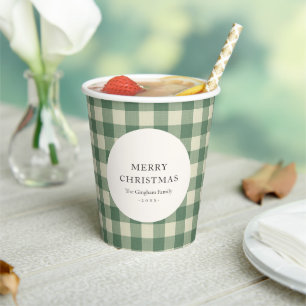 グリーン素朴ジンガムモダンクリスマス 紙コップ