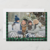 グリーン素朴タータンチェックバッファロープレイドクリスマスフォト シーズンカード (正面)