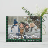 グリーン素朴タータンチェックバッファロープレイドクリスマスフォト シーズンカード (スタンド正面)