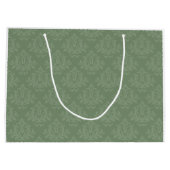 グリーン素朴ダマスクの冬のシーン ラージペーパーバッグ (裏面)