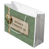 グリーン素朴ダマスクの冬のシーン ラージペーパーバッグ (正面アングル)
