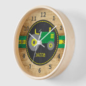 グリーン素朴トラクターボーイズベッドルーム子供部屋ウッド 壁時計 (傾斜)