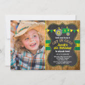 グリーン素朴トラクター誕生日写真 招待状 (正面)