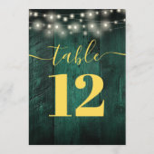グリーン素朴バーンウッドストリングライトテーブル番号 招待状 (裏面)