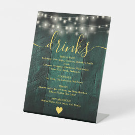 グリーン素朴バーンウッドストリングライトドリンクメニュー 台座サイン