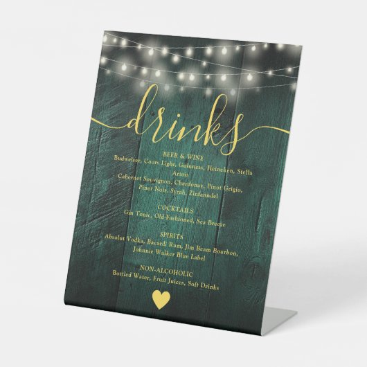 グリーン素朴バーンウッドストリングライトドリンクメニュー 台座サイン (正面)