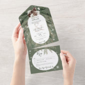 グリーン素朴パインウィンタースパークル詳細 オールインワン招待状 (貼ってはがせる)