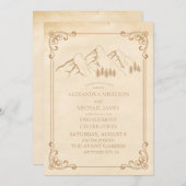 グリーン素朴パインウッズマウンテンスケッチ婚約 招待状 (正面/裏面)