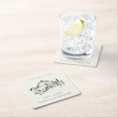 グリーン素朴パインウッズマウンテンスケッチ結婚ズ スクエアペーパーコースター (インサイチュ)