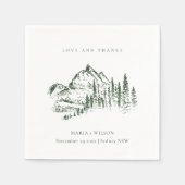 グリーン素朴パインウッズマウンテンスケッチ結婚ズ スタンダードカクテルナプキン (正面)