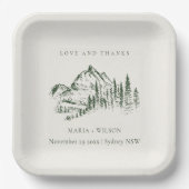 グリーン素朴パインウッズマウンテンスケッチ結婚ズ ペーパープレート (正面)