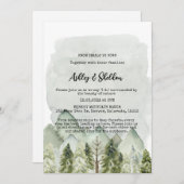 グリーン素朴パインツリーマウンテンアウトドア結婚シー 招待状 (正面/裏面)