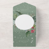 グリーン素朴パイン&ホリーウィンタースパークルQRコード オールインワン招待状 (外側)