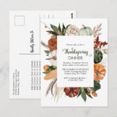 グリーン素朴パンプキンサンクスギビングディナー招待状 ポストカード (正面/裏面)