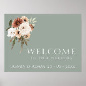 グリーン素朴ピーチフローラ結婚のウェルカムサイン ポスター (正面)