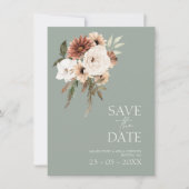 グリーン素朴ピーチフローラ結婚式の日付を保存 (正面)