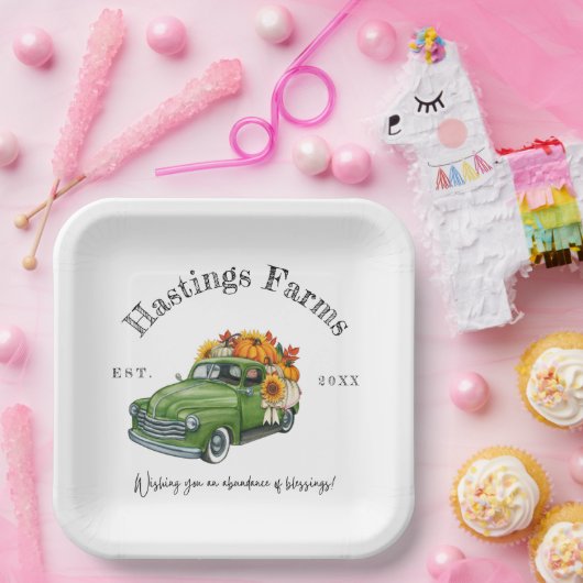 グリーン素朴ファームトラックサンクスギビングハーベスト紙 ペーパープレート (パーティー)