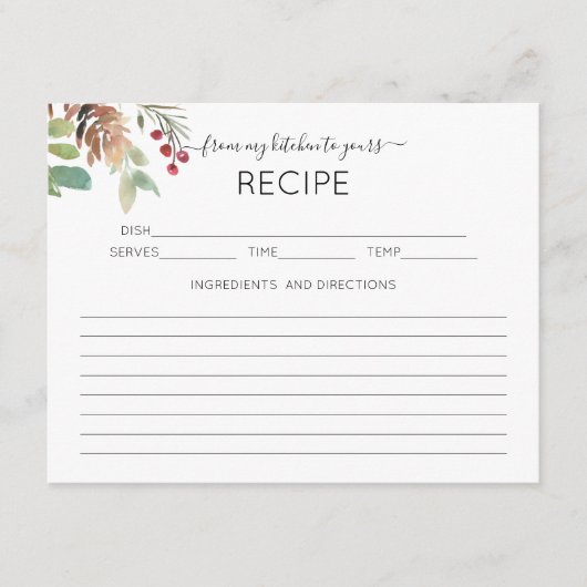 グリーン素朴ブライダルシャワーレシピカード エンクロージャーカード (正面)