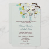 グリーン素朴ブルーのグリーンメイソンジャースフラワーズ結婚ズ 招待状 (正面/裏面)